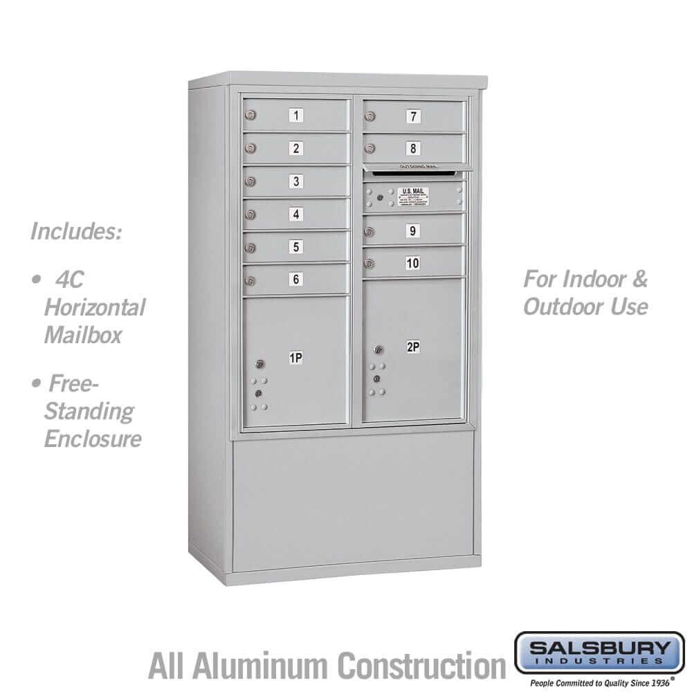 Salsbury Industries Free-Standing 4C Horizontal Mailbox with USPS Access — 10 Door High [10 Doors and 2 Parcel Lockers] 3910D-10AFU 820996627230 YourLockerStore