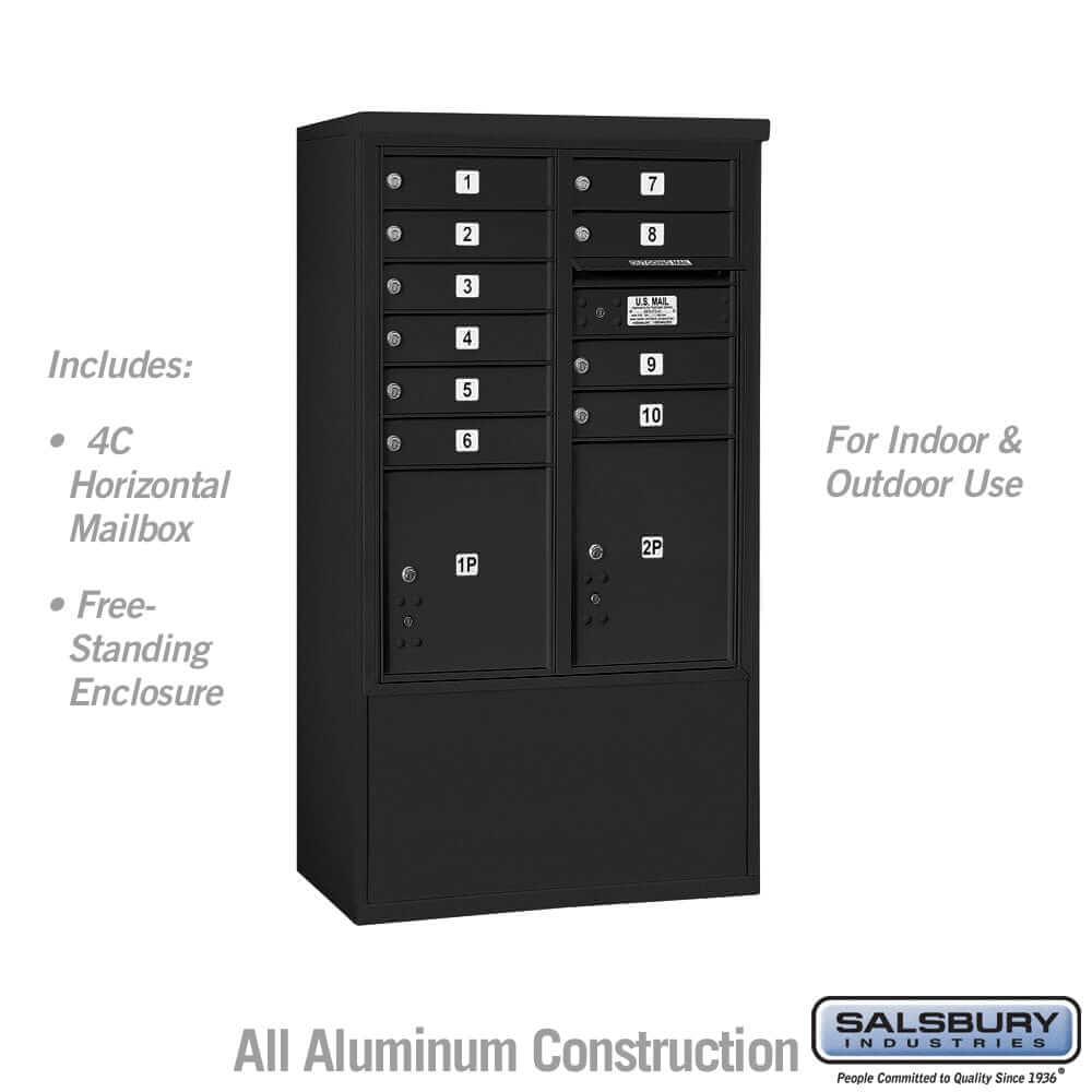 Salsbury Industries Free-Standing 4C Horizontal Mailbox with USPS Access — 10 Door High [10 Doors and 2 Parcel Lockers] 3910D-10BFU 820996627247 YourLockerStore