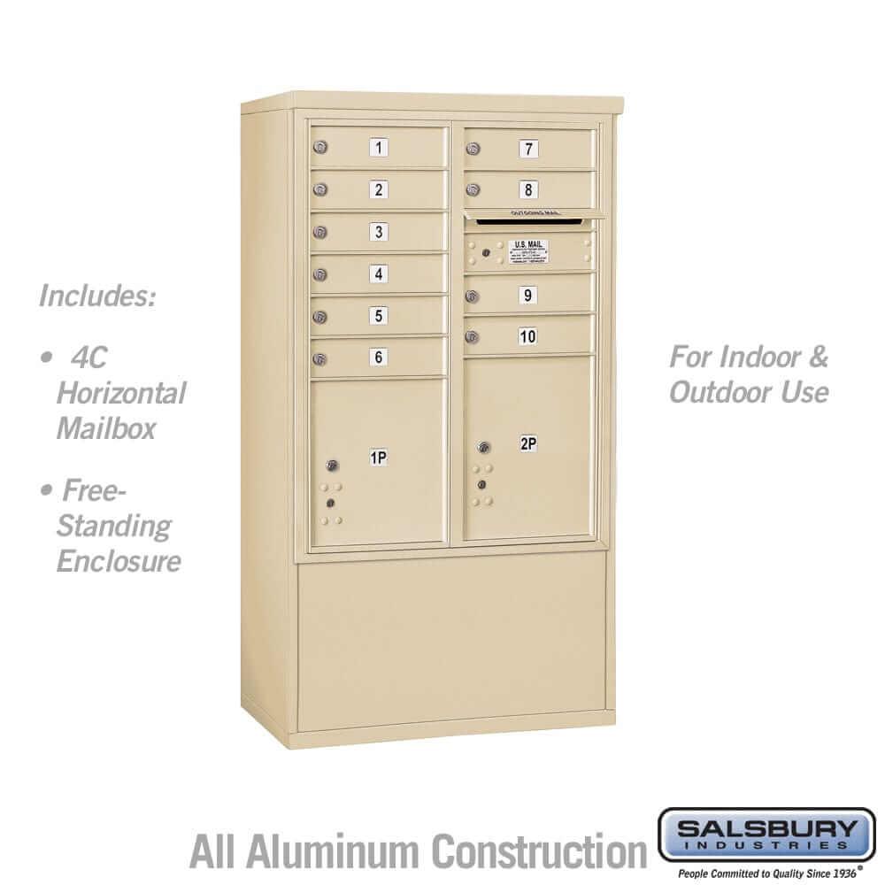 Salsbury Industries Free-Standing 4C Horizontal Mailbox with USPS Access — 10 Door High [10 Doors and 2 Parcel Lockers] 3910D-10SFU 820996627254 YourLockerStore