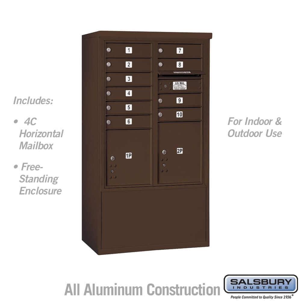 Salsbury Industries Free-Standing 4C Horizontal Mailbox with USPS Access — 10 Door High [10 Doors and 2 Parcel Lockers] 3910D-10ZFU 820996627261 YourLockerStore