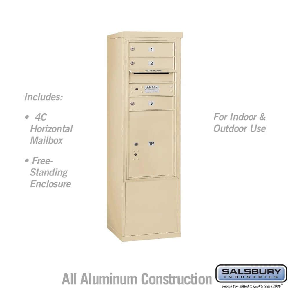 Salsbury Industries Free-Standing 4C Horizontal Mailbox with USPS Access — 10 Door High [3 Doors and 1 Parcel Locker] 3910S-03SFU 820996606334 YourLockerStore
