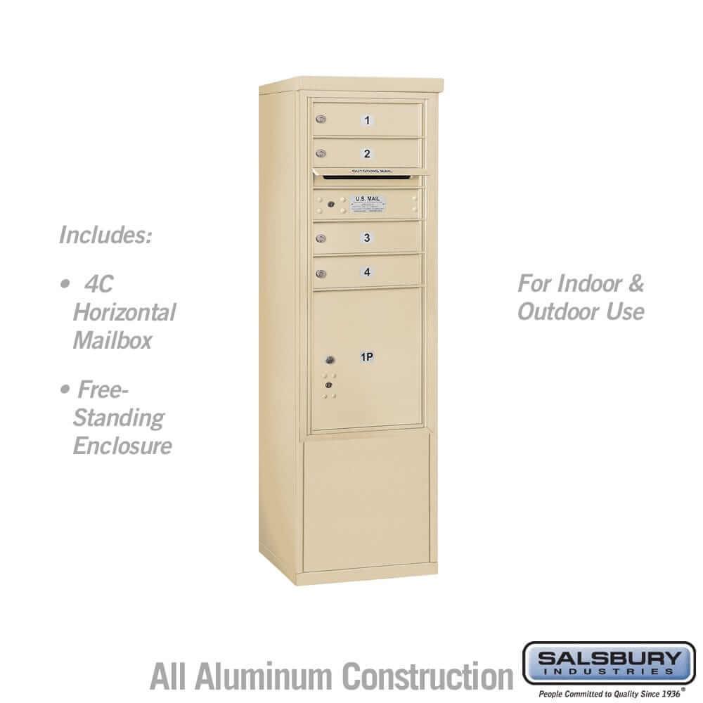 Salsbury Industries Free-Standing 4C Horizontal Mailbox with USPS Access — 10 Door High [4 Doors and 1 Parcel Locker] 3910S-04SFU 820996606297 YourLockerStore