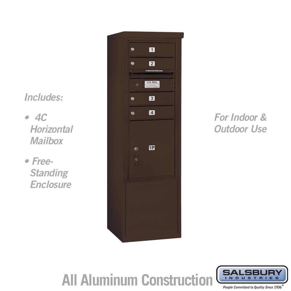 Salsbury Industries Free-Standing 4C Horizontal Mailbox with USPS Access — 10 Door High [4 Doors and 1 Parcel Locker] 3910S-04ZFU 820996606273 YourLockerStore