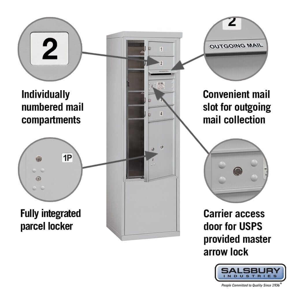Salsbury Industries Free-Standing 4C Horizontal Mailbox with USPS Access — 10 Door High [4 Doors and 1 Parcel Locker] YourLockerStore