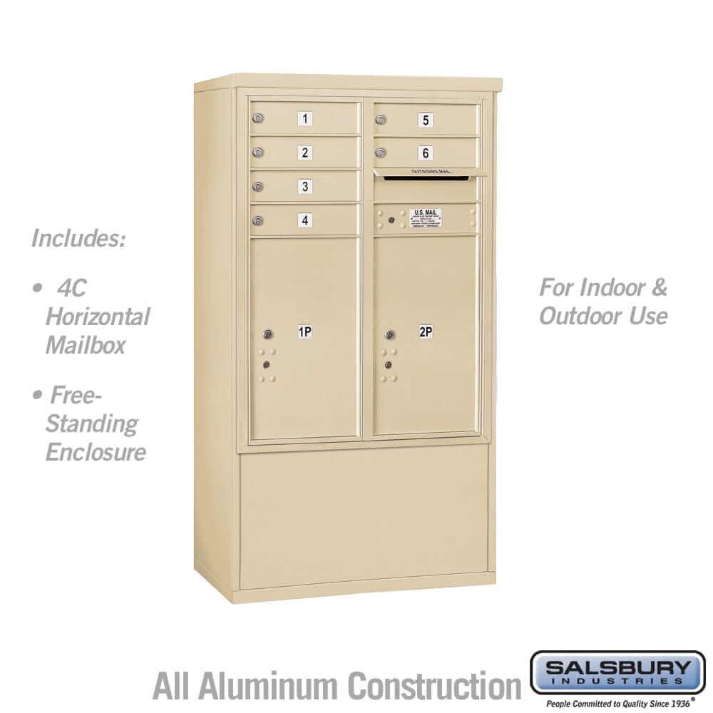 Salsbury Industries Free-Standing 4C Horizontal Mailbox with USPS Access — 10 Door High [6 Doors and 2 Parcel Lockers] 3910D-06SFU 820996605009 YourLockerStore