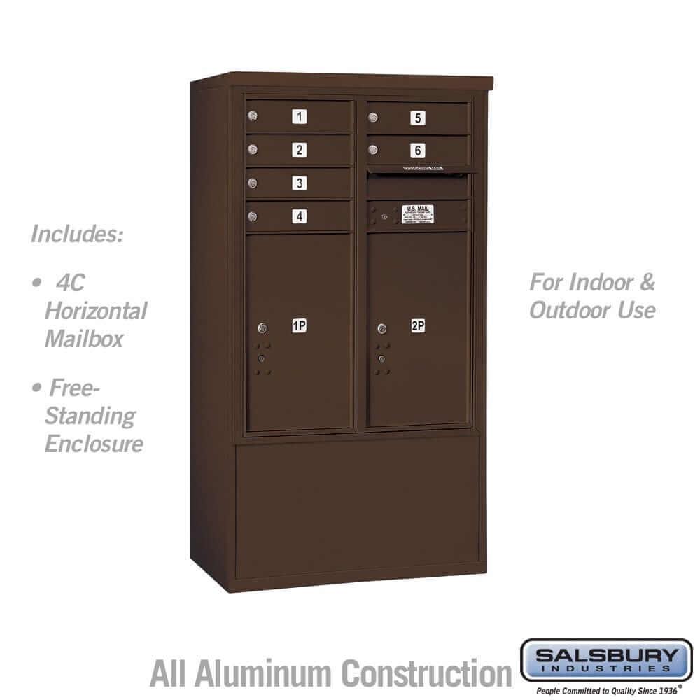 Salsbury Industries Free-Standing 4C Horizontal Mailbox with USPS Access — 10 Door High [6 Doors and 2 Parcel Lockers] 3910D-06ZFU 820996604989 YourLockerStore