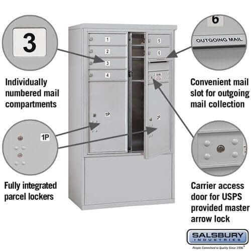 Salsbury Industries Free-Standing 4C Horizontal Mailbox with USPS Access — 10 Door High [6 Doors and 2 Parcel Lockers] YourLockerStore