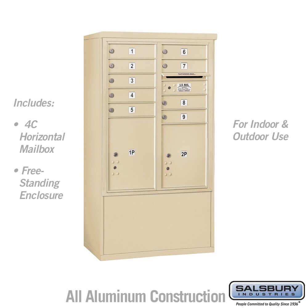 Salsbury Industries Free-Standing 4C Horizontal Mailbox with USPS Access — 10 Door High [9 Doors and 2 Parcel Lockers] 3910D-09SFU 820996604880 YourLockerStore