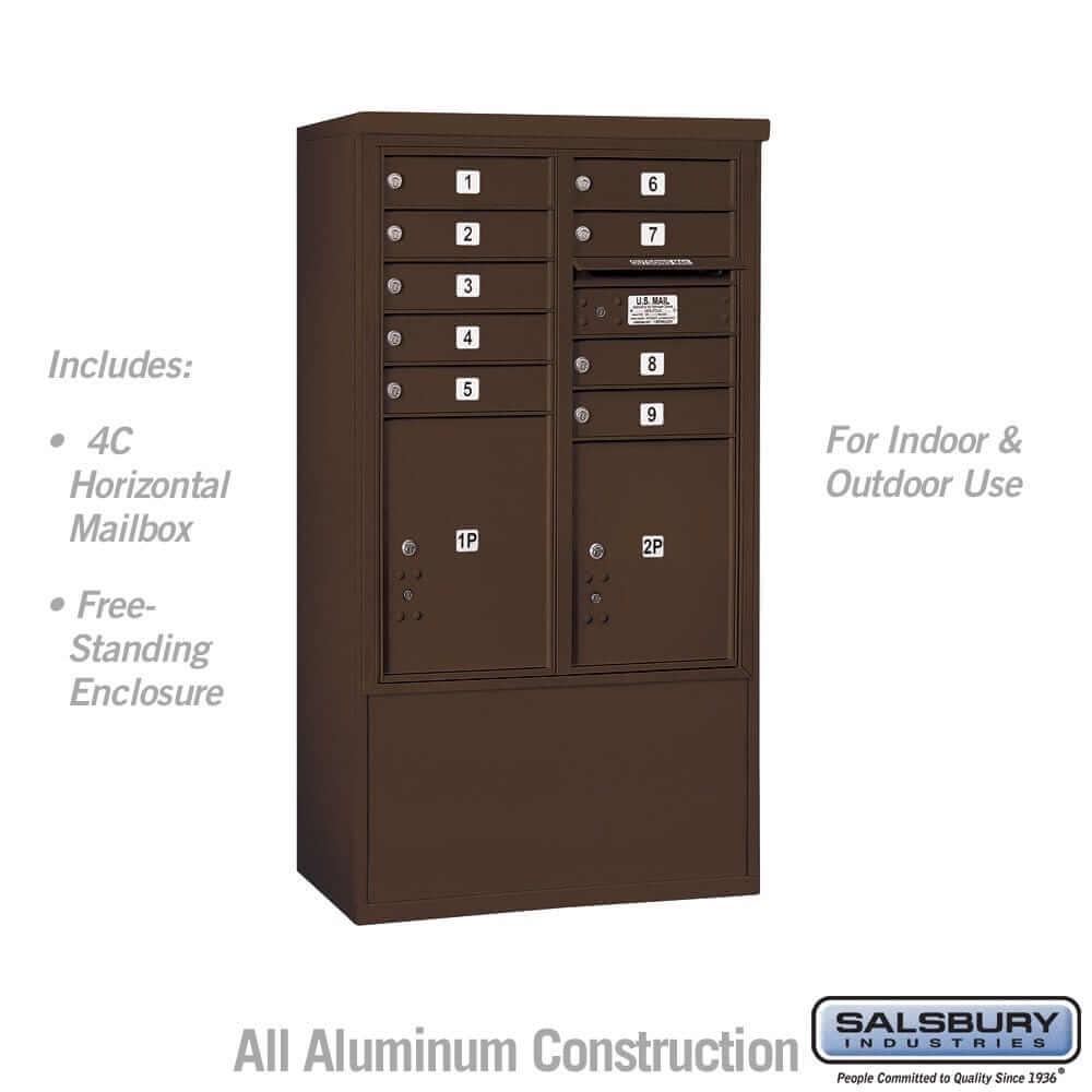 Salsbury Industries Free-Standing 4C Horizontal Mailbox with USPS Access — 10 Door High [9 Doors and 2 Parcel Lockers] 3910D-09ZFU 820996604866 YourLockerStore