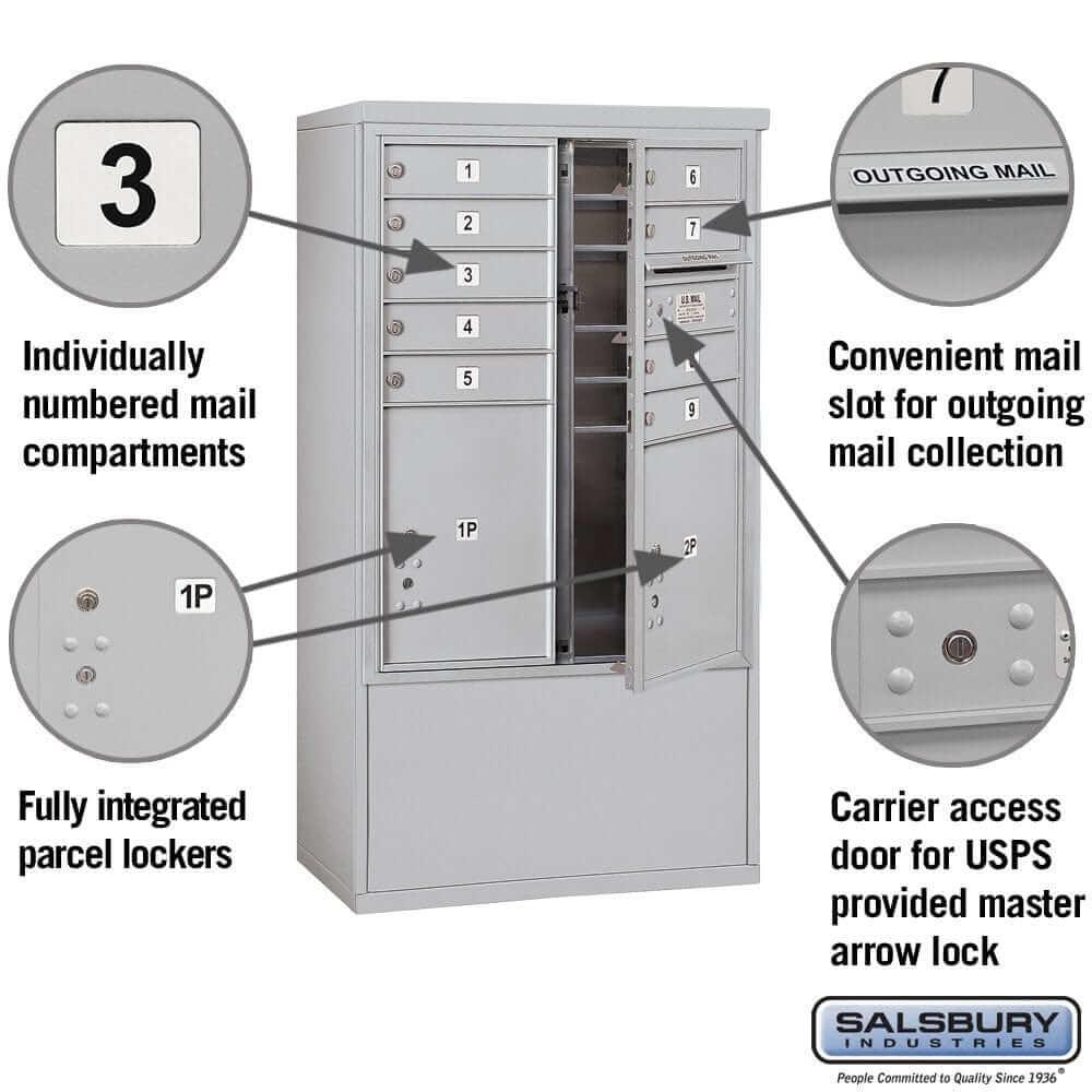 Salsbury Industries Free-Standing 4C Horizontal Mailbox with USPS Access — 10 Door High [9 Doors and 2 Parcel Lockers] YourLockerStore