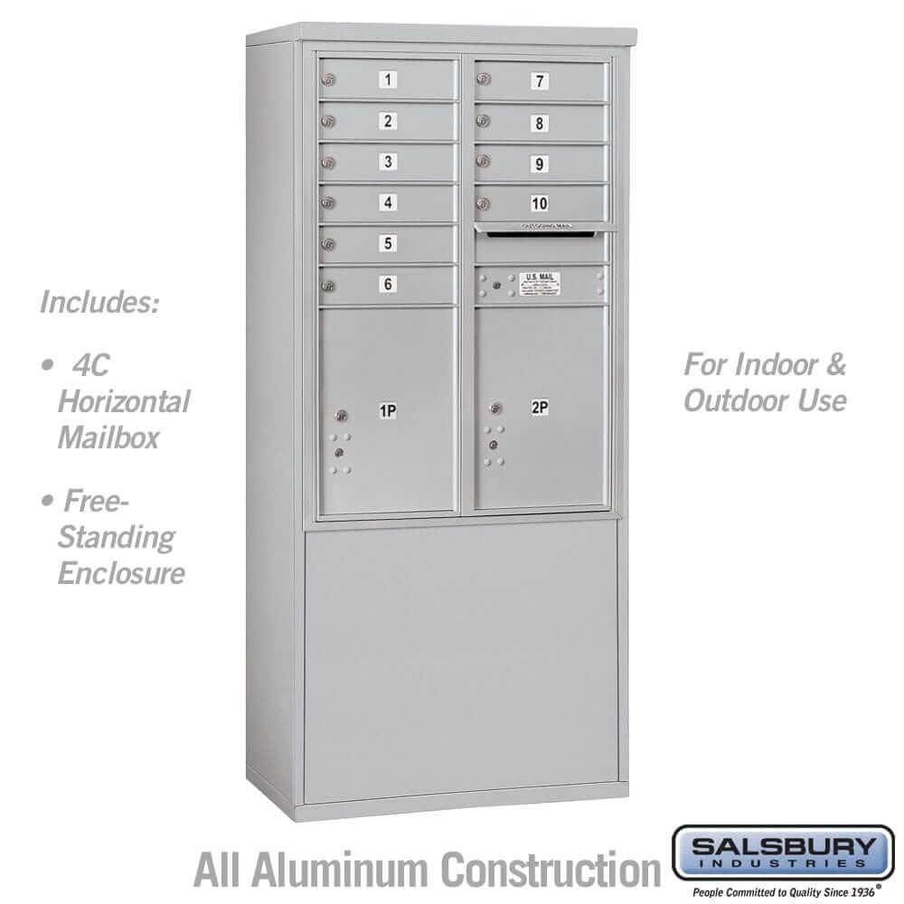 Salsbury Industries Free-Standing 4C Horizontal Mailbox with USPS Access — 11 Door High [10 Doors and 2 Parcel Lockers] 3911D-10AFU 820996607836 YourLockerStore