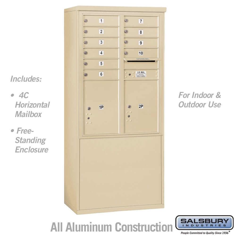 Salsbury Industries Free-Standing 4C Horizontal Mailbox with USPS Access — 11 Door High [10 Doors and 2 Parcel Lockers] 3911D-10SFU 820996607867 YourLockerStore