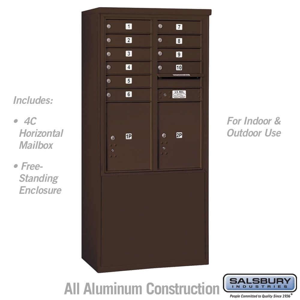 Salsbury Industries Free-Standing 4C Horizontal Mailbox with USPS Access — 11 Door High [10 Doors and 2 Parcel Lockers] 3911D-10ZFU 820996607843 YourLockerStore