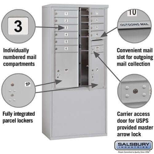 Salsbury Industries Free-Standing 4C Horizontal Mailbox with USPS Access — 11 Door High [10 Doors and 2 Parcel Lockers] YourLockerStore