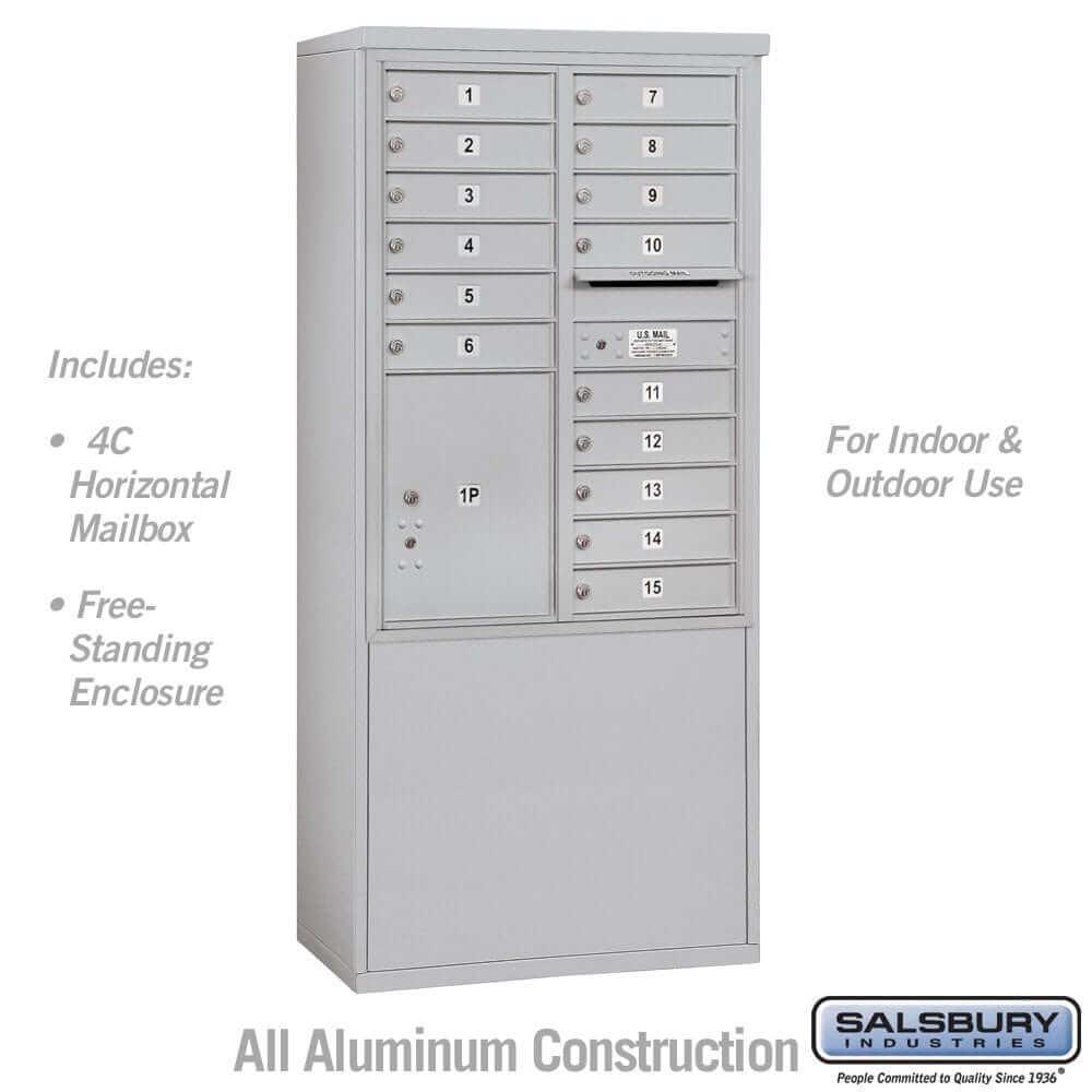 Salsbury Industries Free-Standing 4C Horizontal Mailbox with USPS Access — 11 Door High [15 Doors and 1 Parcel Locker] 3911D-15AFU 820996607799 YourLockerStore
