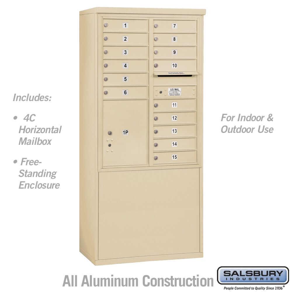Salsbury Industries Free-Standing 4C Horizontal Mailbox with USPS Access — 11 Door High [15 Doors and 1 Parcel Locker] 3911D-15SFU 820996607829 YourLockerStore
