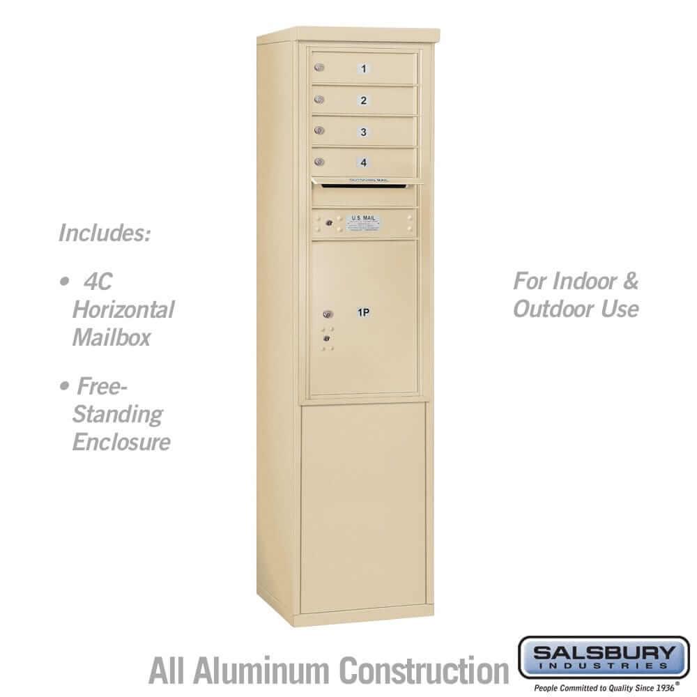 Salsbury Industries Free-Standing 4C Horizontal Mailbox with USPS Access — 11 Door High [4 Doors and 1 Parcel Locker] 3911S-04SFU 820996607621 YourLockerStore