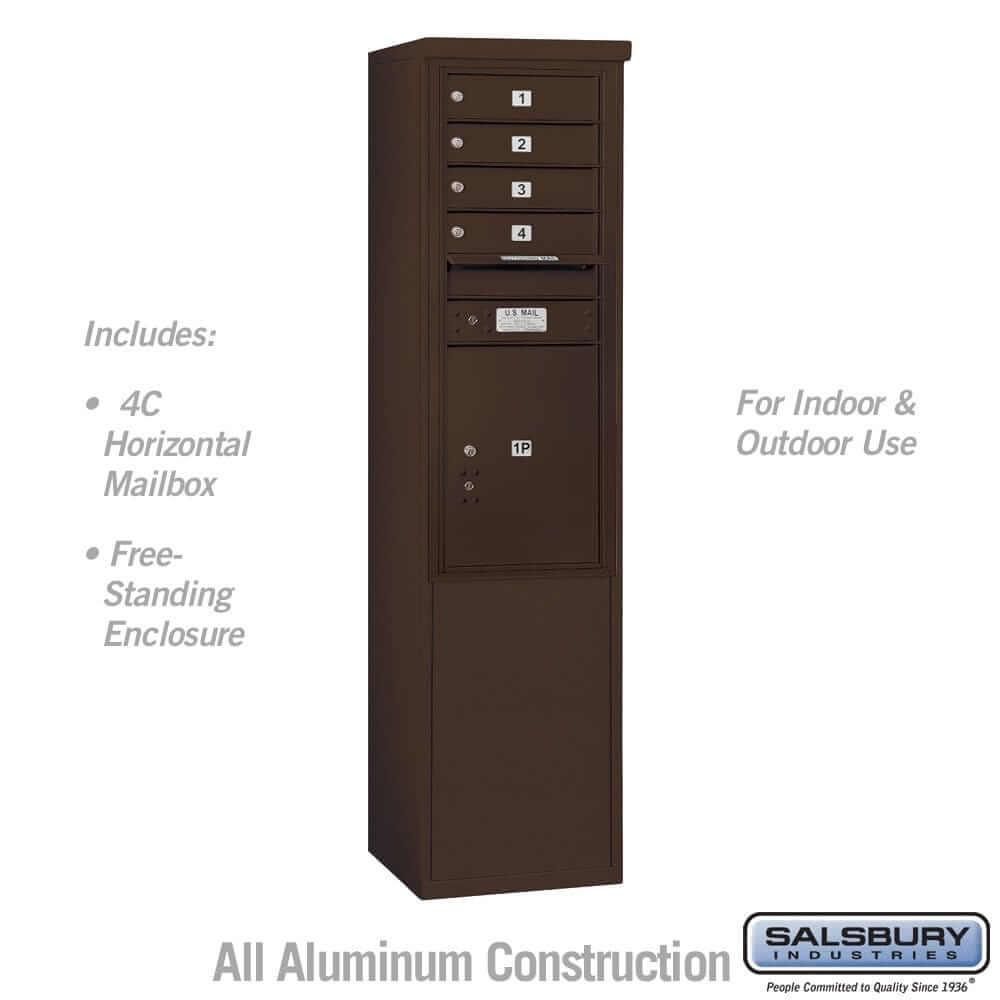 Salsbury Industries Free-Standing 4C Horizontal Mailbox with USPS Access — 11 Door High [4 Doors and 1 Parcel Locker] 3911S-04ZFU 820996607607 YourLockerStore