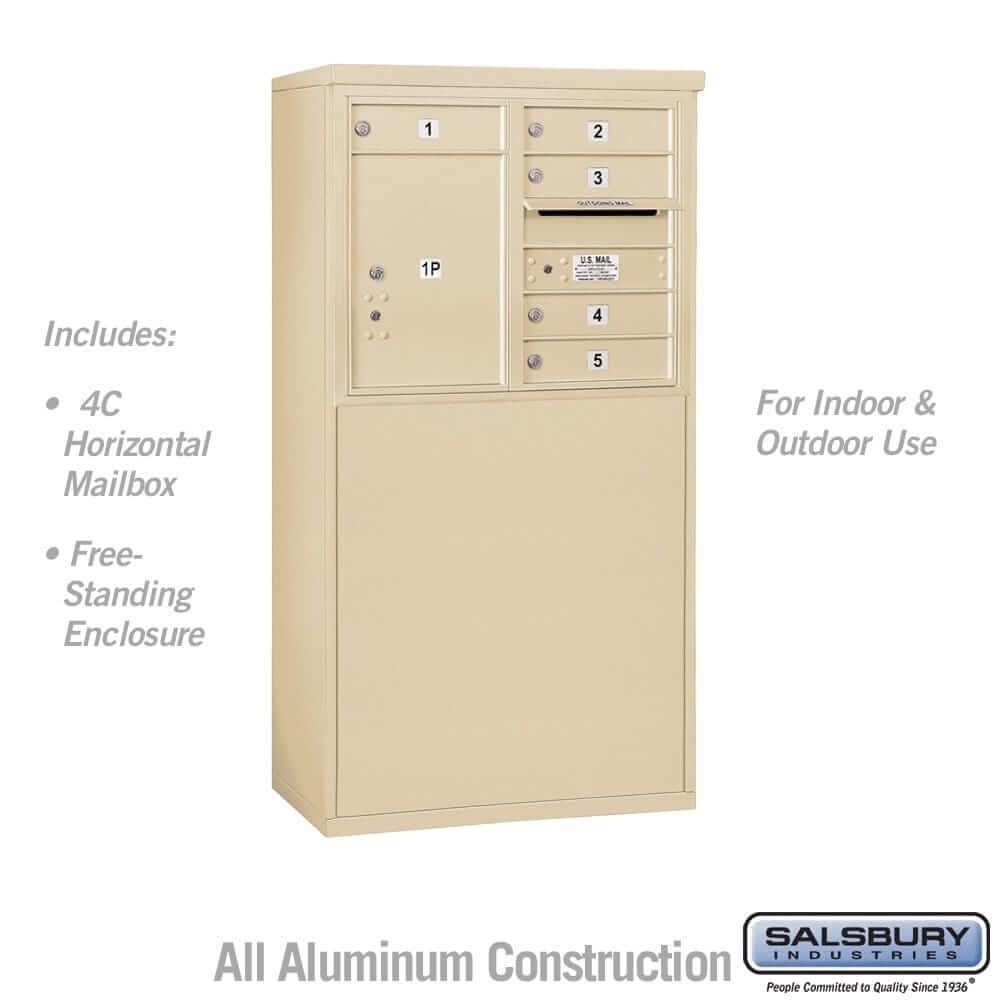Salsbury Industries Free-Standing 4C Horizontal Mailbox with USPS Access — 6 Door High [5 Doors + 1 Parcel Locker] 3906D-05SFU 820996602862 YourLockerStore