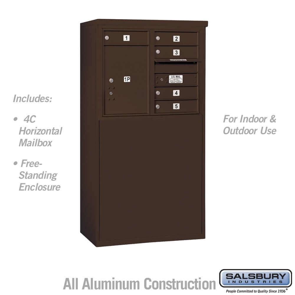 Salsbury Industries Free-Standing 4C Horizontal Mailbox with USPS Access — 6 Door High [5 Doors + 1 Parcel Locker] 3906D-05ZFU 820996602848 YourLockerStore