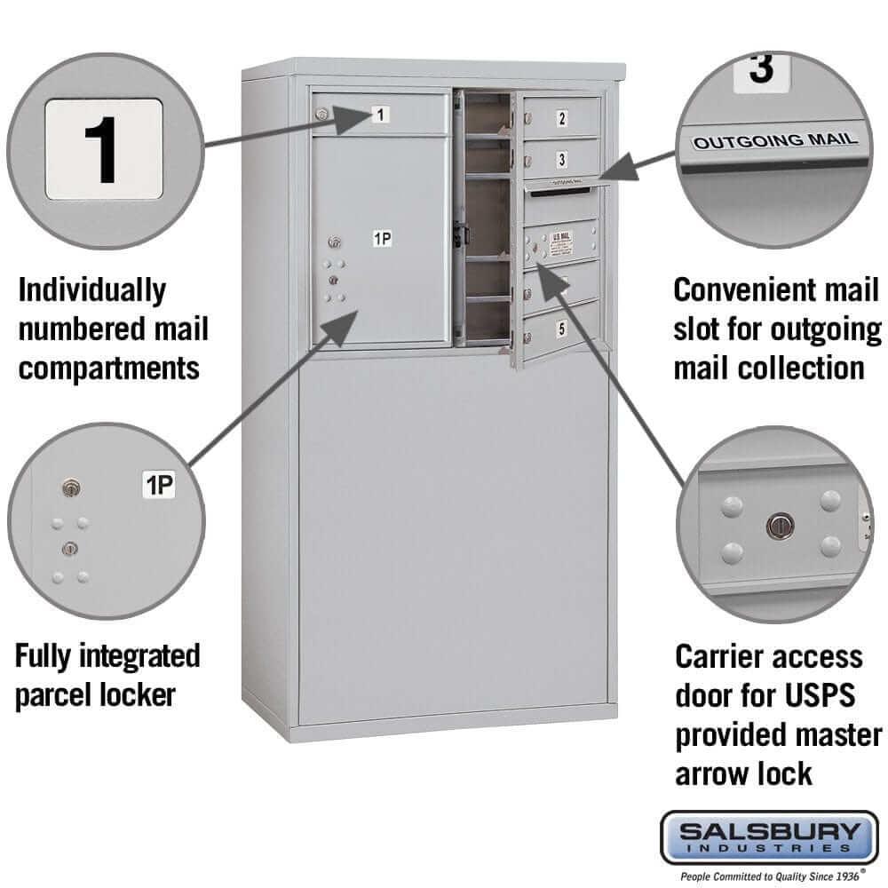 Salsbury Industries Free-Standing 4C Horizontal Mailbox with USPS Access — 6 Door High [5 Doors + 1 Parcel Locker] YourLockerStore