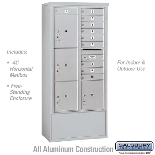 Salsbury Industries Free-Standing 4C Horizontal Mailbox with USPS Access — Maximum Height [10 Doors + 4 Parcel Lockers] 3916D-10AFU 820996626998 YourLockerStore