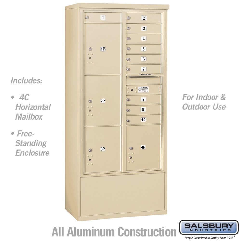 Salsbury Industries Free-Standing 4C Horizontal Mailbox with USPS Access — Maximum Height [10 Doors + 4 Parcel Lockers] 3916D-10SFU 820996627018 YourLockerStore