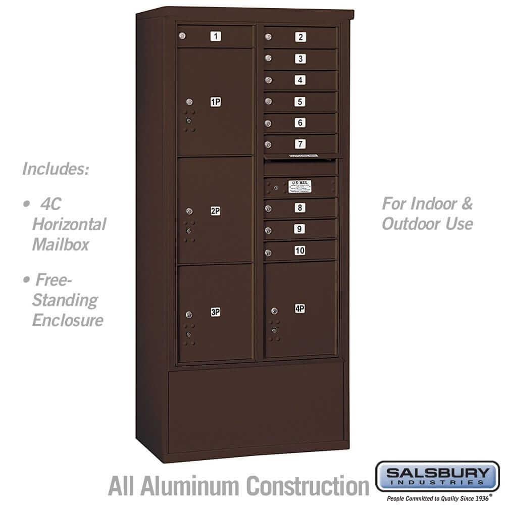 Salsbury Industries Free-Standing 4C Horizontal Mailbox with USPS Access — Maximum Height [10 Doors + 4 Parcel Lockers] 3916D-10ZFU 820996627025 YourLockerStore