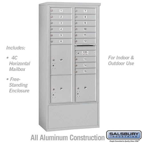 Salsbury Industries Free-Standing 4C Horizontal Mailbox with USPS Access — Maximum Height [15 Doors + 3 Parcel Lockers] 3916D-15AFU 820996626752 YourLockerStore