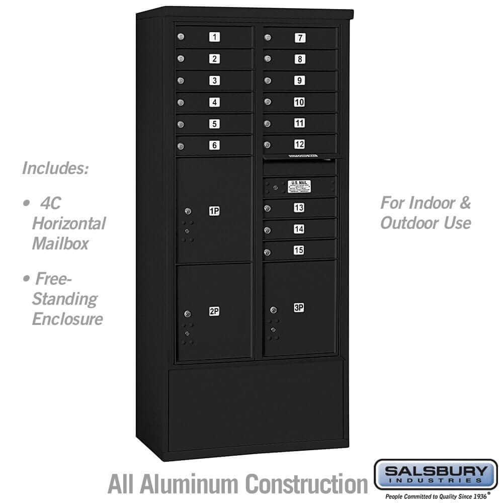 Salsbury Industries Free-Standing 4C Horizontal Mailbox with USPS Access — Maximum Height [15 Doors + 3 Parcel Lockers] 3916D-15BFU 820996626929 YourLockerStore