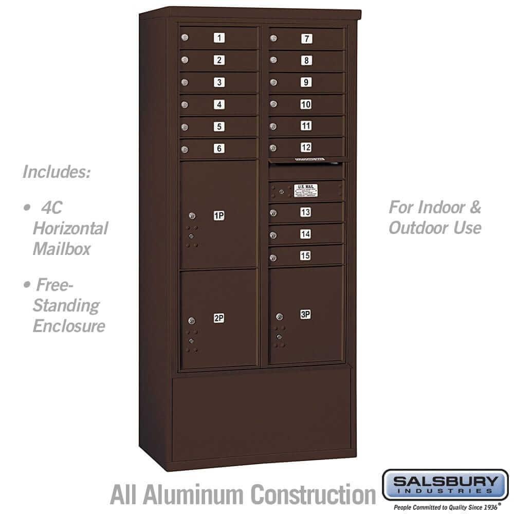 Salsbury Industries Free-Standing 4C Horizontal Mailbox with USPS Access — Maximum Height [15 Doors + 3 Parcel Lockers] 3916D-15SFU 820996626936 YourLockerStore