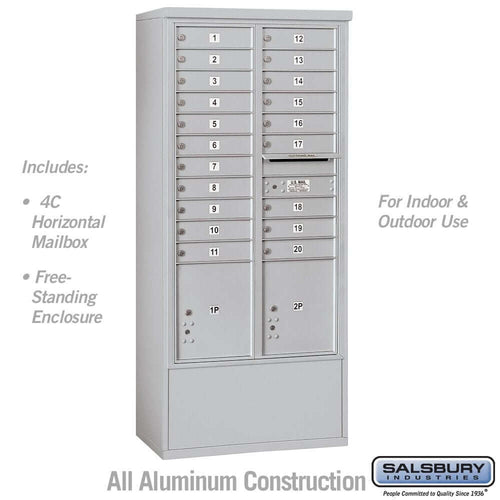 Salsbury Industries Free-Standing 4C Horizontal Mailbox with USPS Access — Maximum Height [20 Doors + 2 Parcel Lockers] 3916D-20AFU 820996463104 YourLockerStore