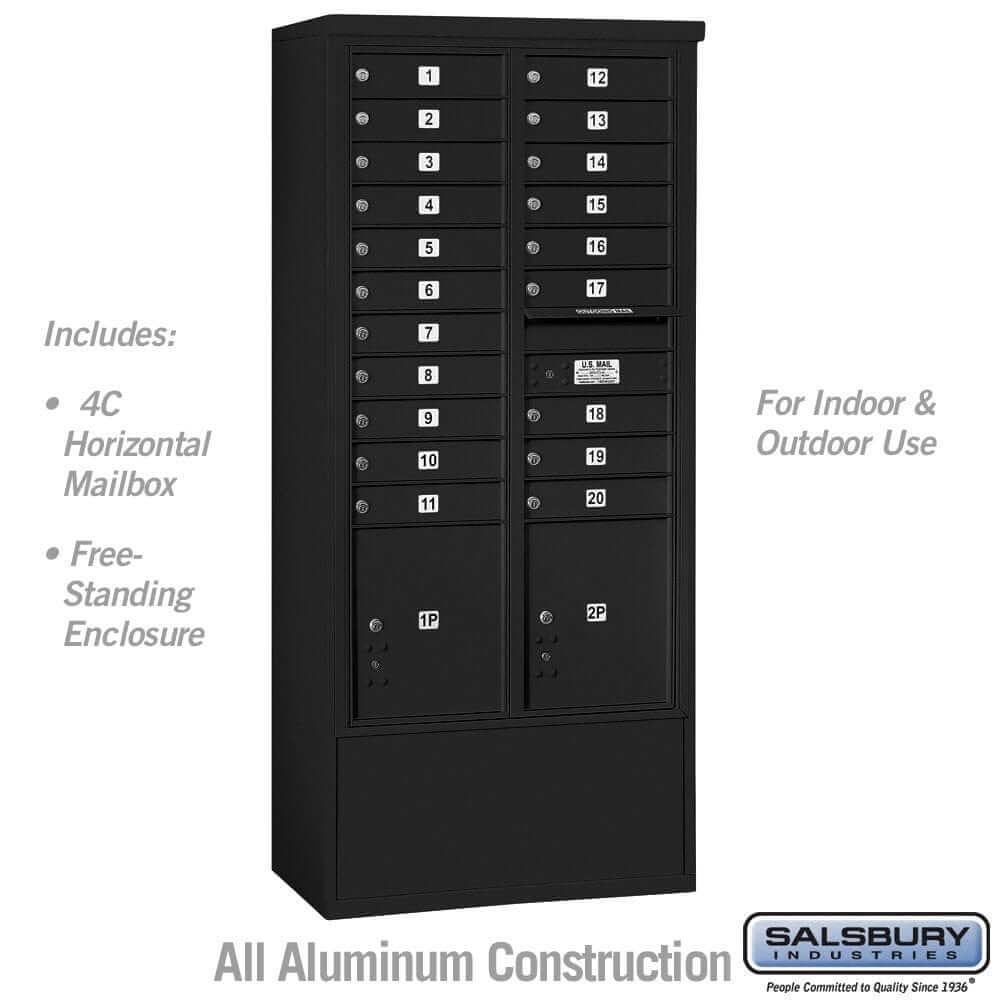 Salsbury Industries Free-Standing 4C Horizontal Mailbox with USPS Access — Maximum Height [20 Doors + 2 Parcel Lockers] 3916D-20BFU 820996627315 YourLockerStore