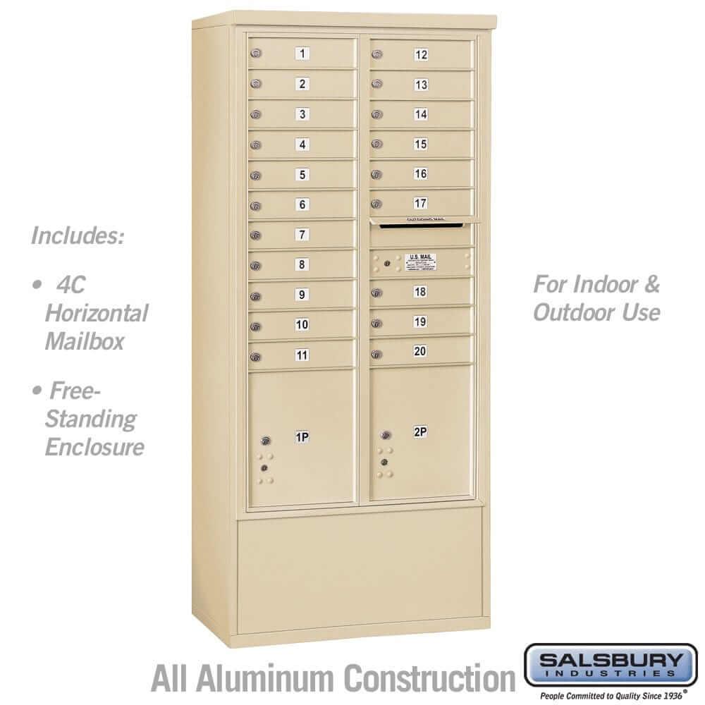 Salsbury Industries Free-Standing 4C Horizontal Mailbox with USPS Access — Maximum Height [20 Doors + 2 Parcel Lockers] 3916D-20SFU 820996600820 YourLockerStore