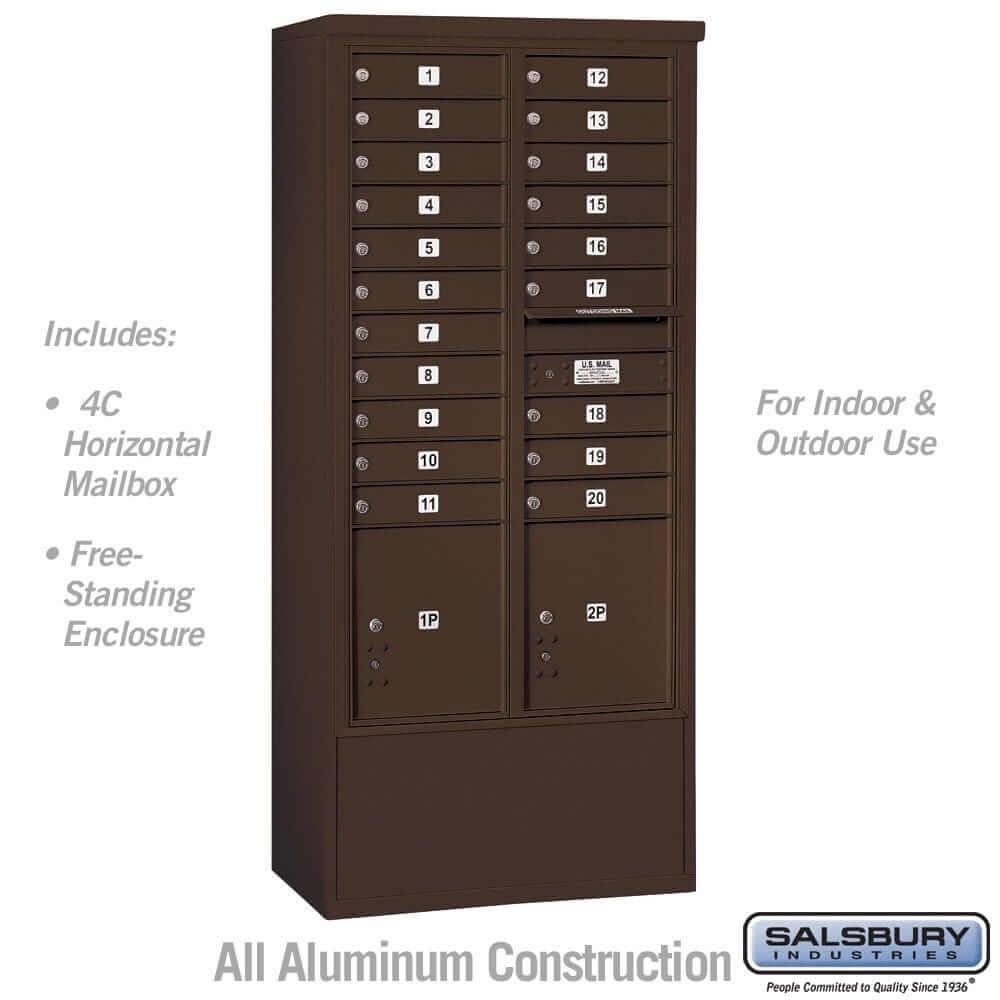 Salsbury Industries Free-Standing 4C Horizontal Mailbox with USPS Access — Maximum Height [20 Doors + 2 Parcel Lockers] 3916D-20ZFU 820996600806 YourLockerStore