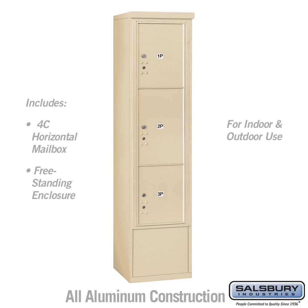 Salsbury Industries Free-Standing 4C Horizontal Mailbox with USPS Access — Maximum Height [3 Parcel Lockers] 3916S-3PSFU 820996599780 YourLockerStore