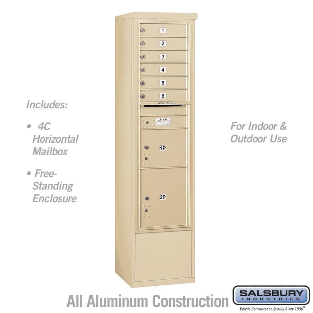 Salsbury Industries Free-Standing 4C Horizontal Mailbox with USPS Access — Maximum Height [6 Doors + 2 Parcel Lockers] 3916S-06SFU 820996627131 YourLockerStore