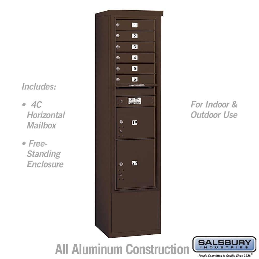 Salsbury Industries Free-Standing 4C Horizontal Mailbox with USPS Access — Maximum Height [6 Doors + 2 Parcel Lockers] 3916S-06ZFU 820996627148 YourLockerStore