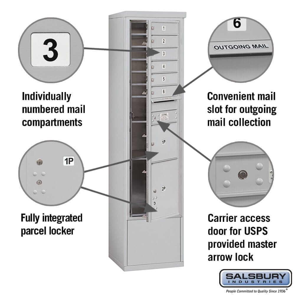 Salsbury Industries Free-Standing 4C Horizontal Mailbox with USPS Access — Maximum Height [6 Doors + 2 Parcel Lockers] YourLockerStore