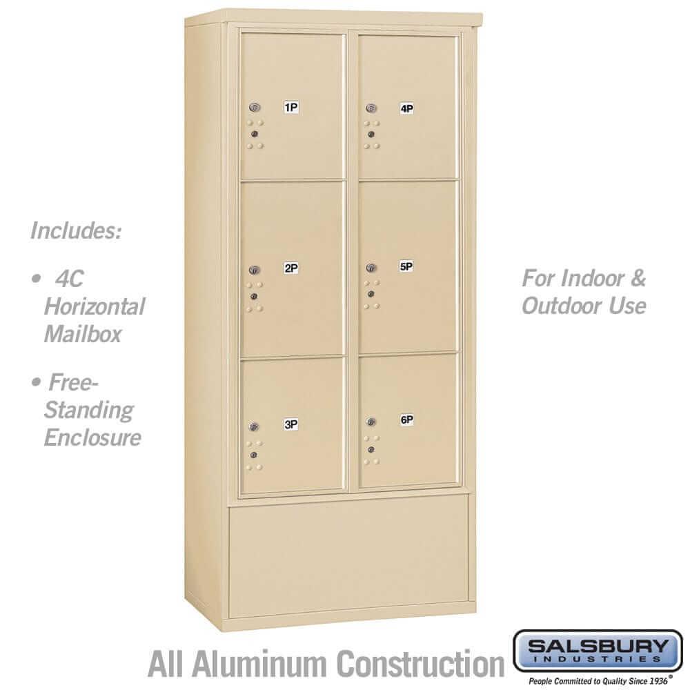 Salsbury Industries Free-Standing 4C Horizontal Mailbox with USPS Access — Maximum Height [6 Parcel Lockers] 3916D-6PSFU 820996599988 YourLockerStore