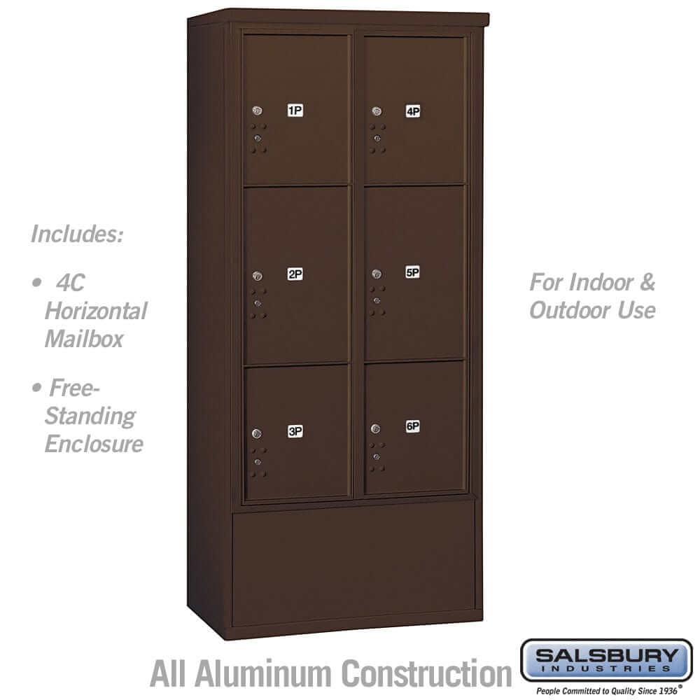 Salsbury Industries Free-Standing 4C Horizontal Mailbox with USPS Access — Maximum Height [6 Parcel Lockers] 3916D-6PZFU 820996599964 YourLockerStore