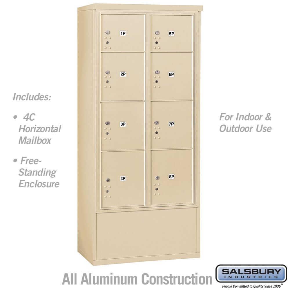 Salsbury Industries Free-Standing 4C Horizontal Mailbox with USPS Access — Maximum Height [8 Parcel Lockers] 3916D-8PSFU 820996599940 YourLockerStore