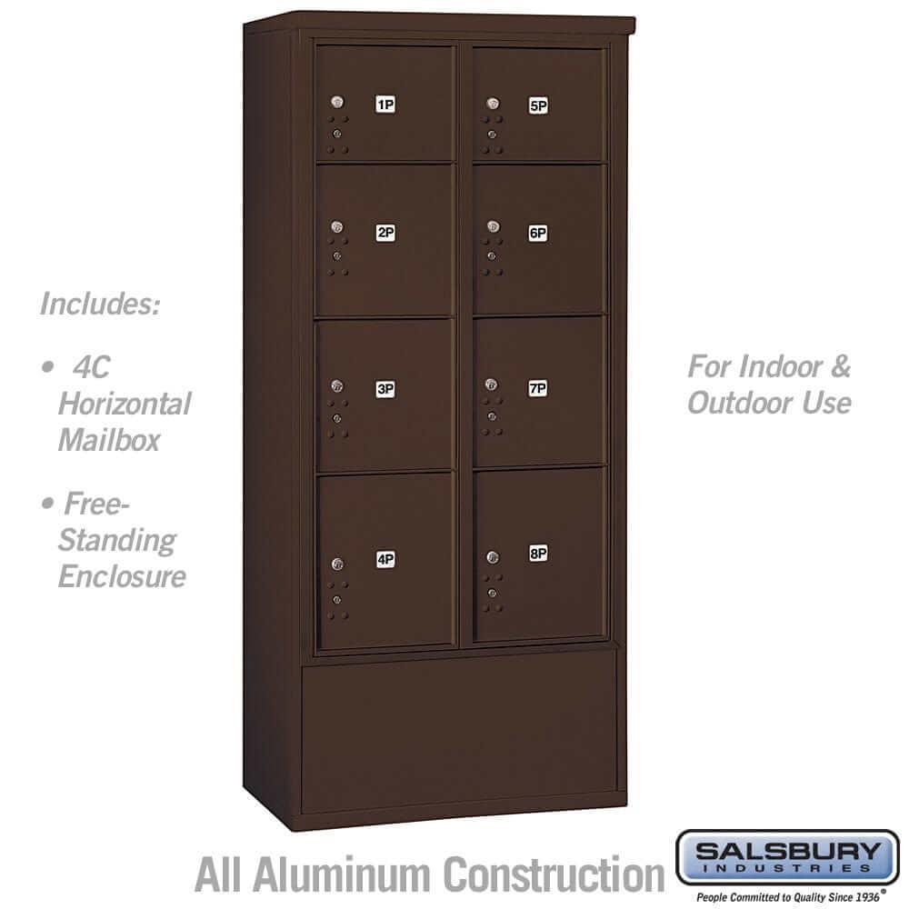 Salsbury Industries Free-Standing 4C Horizontal Mailbox with USPS Access — Maximum Height [8 Parcel Lockers] 3916D-8PZFU 820996599926 YourLockerStore