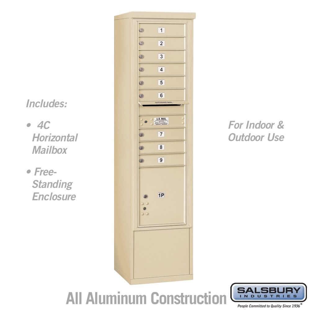 Salsbury Industries Free-Standing 4C Horizontal Mailbox with USPS Access — Maximum Height [9 Doors + 1 Parcel Lockers] 3916S-09SFU 820996599827 YourLockerStore