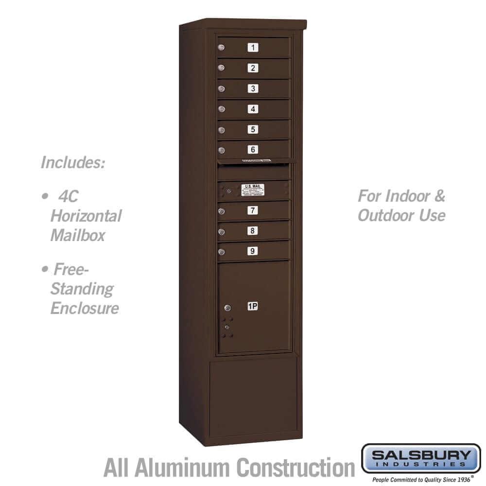 Salsbury Industries Free-Standing 4C Horizontal Mailbox with USPS Access — Maximum Height [9 Doors + 1 Parcel Lockers] 3916S-09ZFU 820996599803 YourLockerStore