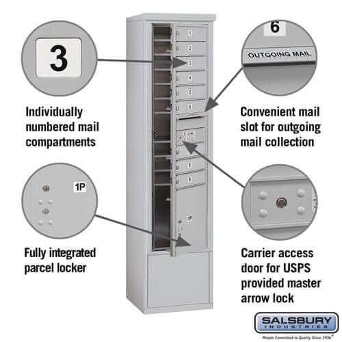 Salsbury Industries Free-Standing 4C Horizontal Mailbox with USPS Access — Maximum Height [9 Doors + 1 Parcel Lockers] YourLockerStore