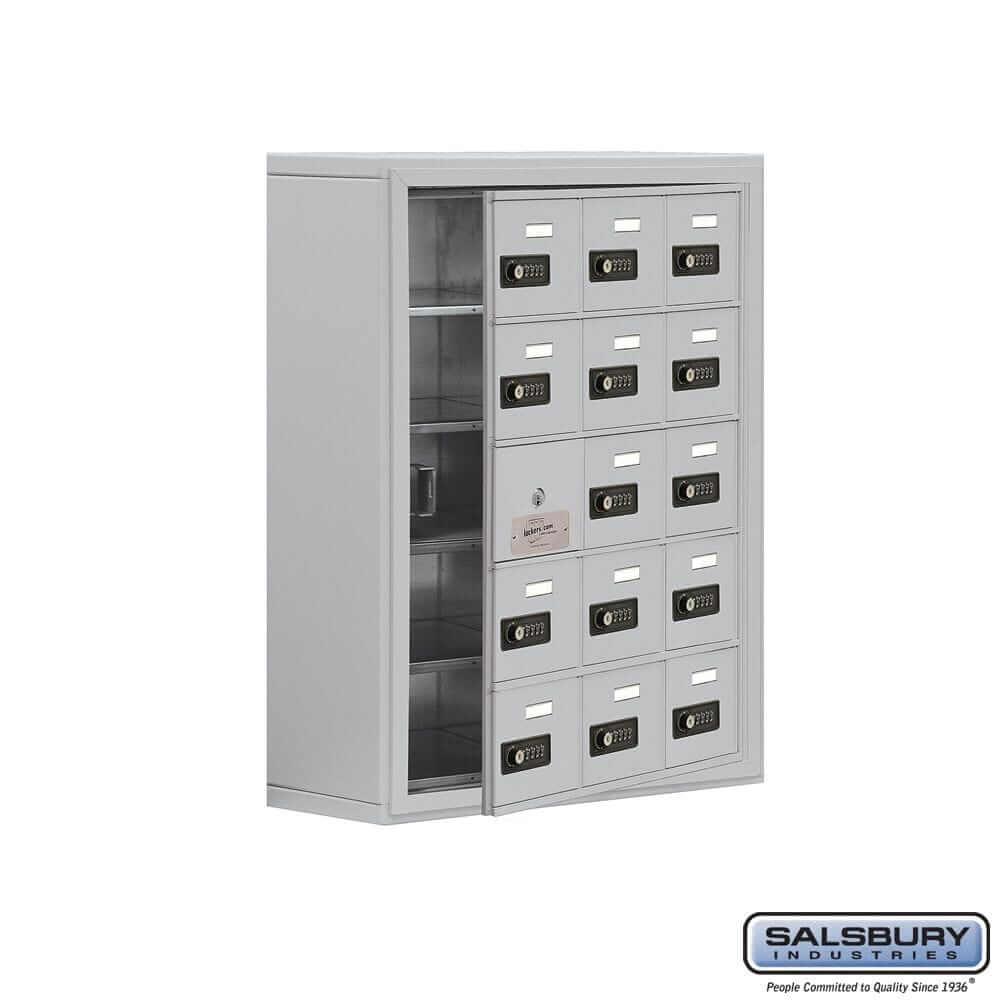 Metal Cell Phone Lockers: Heavy Duty Aluminum Locker - 5 Tier, 3 Wide [15 A Doors] - Aluminum - Salsbury Industries