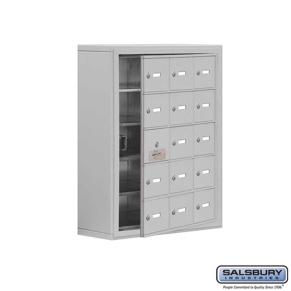 Metal Cell Phone Lockers: Heavy Duty Aluminum Locker - 5 Tier, 3 Wide [15 A Doors] - Aluminum - Salsbury Industries