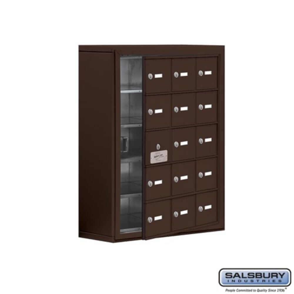 Metal Cell Phone Lockers: Heavy Duty Aluminum Locker - 5 Tier, 3 Wide [15 A Doors] - Bronze - Salsbury Industries