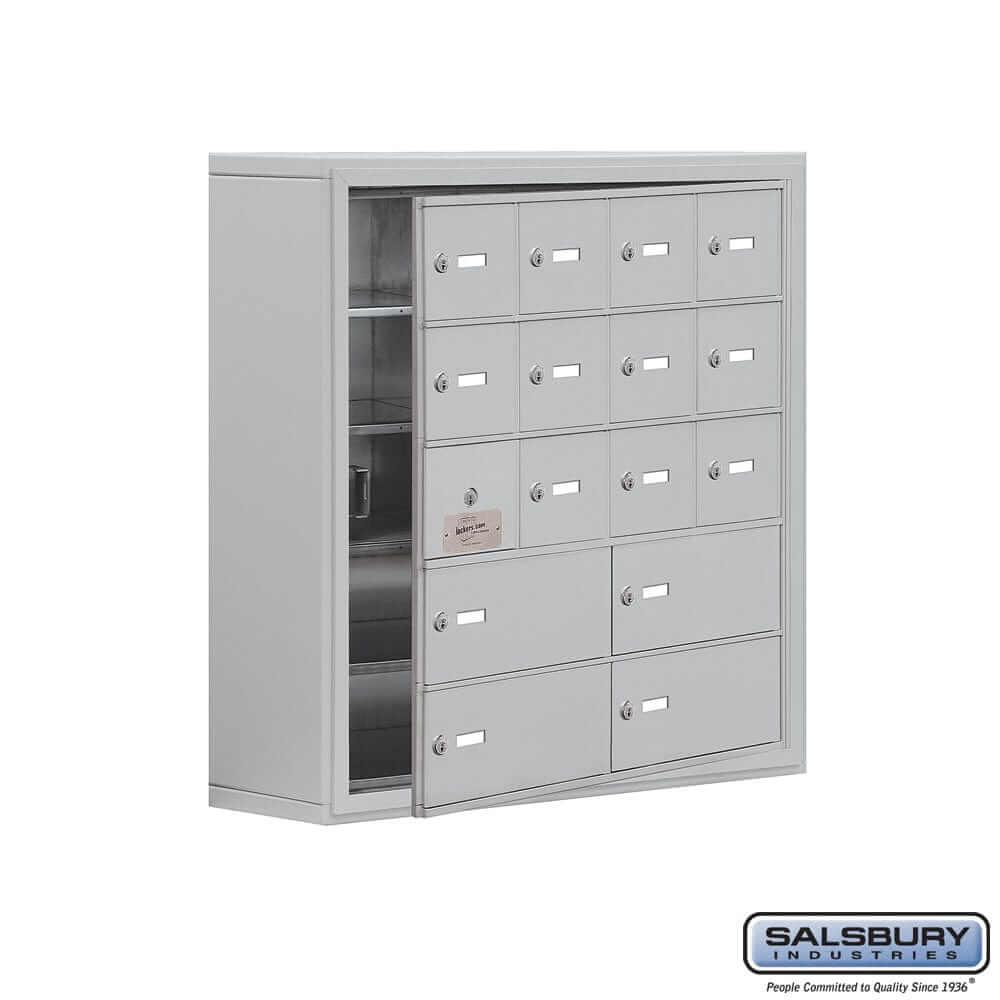 Metal Cell Phone Lockers: Heavy Duty Aluminum Locker - 5 Tier, 4 Wide [12 A + 4 B Doors] - Aluminum - Salsbury Industries